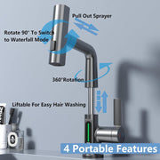 Waterfall Bathroom Faucets with Pull Down Sprayer