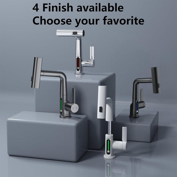 Waterfall Bathroom Faucets with Pull Down Sprayer