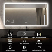 Smart Bathroom Mirror with Bluetooth Wi-Fi Enabled Weather Display