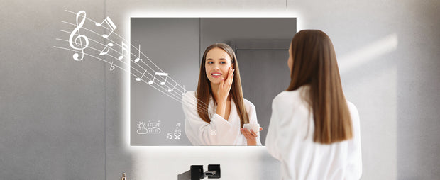 Smart Bathroom Mirror with Bluetooth Wi-Fi Enabled Weather Display